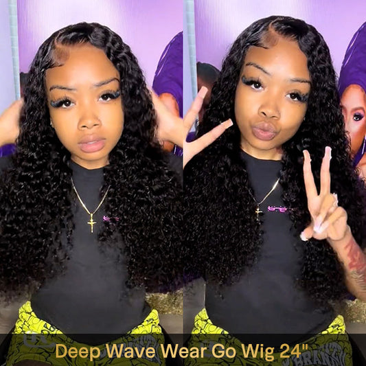 Vshow Glueless 10x6 Lace Front Wigs Deep Wave Wear Go Wig Human Hair Bleached Knots 180% Density