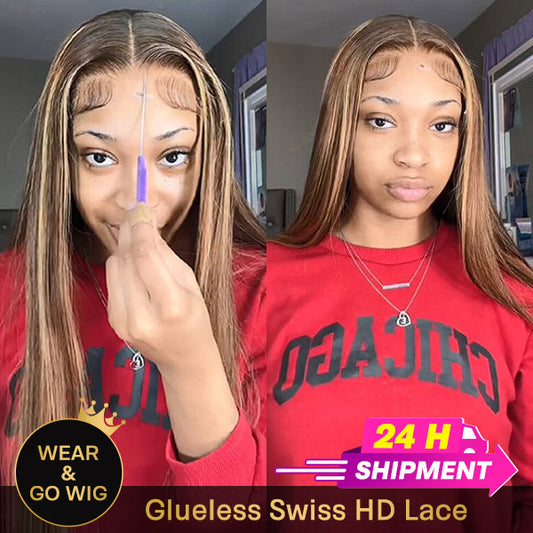 [Fast Shipment] VSHOW Straight Hair Highlight Wig Wear Go Wigs Glueless 4x6 HD Lace Wigs 180% Density