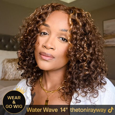 Glueless Wear Go Wigs 4/27 Highlight Water Wave Pre-Cut HD Lace Wig Bob Style