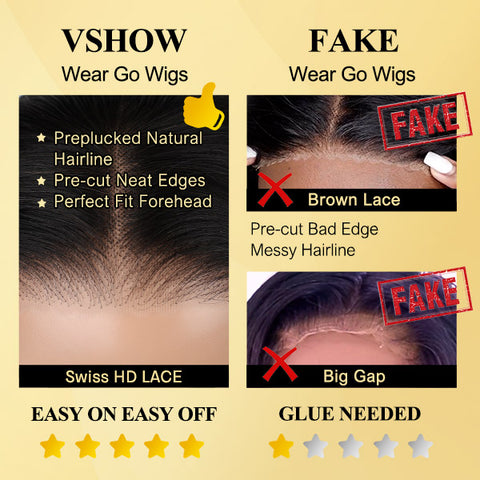 VSHOW Glueless Swiss HD Lace Wigs Wear Go Wig 4x6 Closure Wigs Human Hair 180% Density