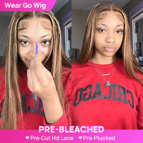 VSHOW Straight Hair Highlight Wig Wear Go Wigs Glueless 4x6 HD Lace Wigs 180% Density