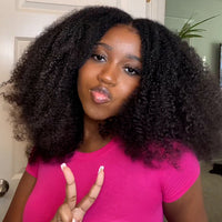 Vshow Glueless Wigs V Part Afro Curly Wig No Leave Out Thin Part Human Hair Wig Beginner Friendly