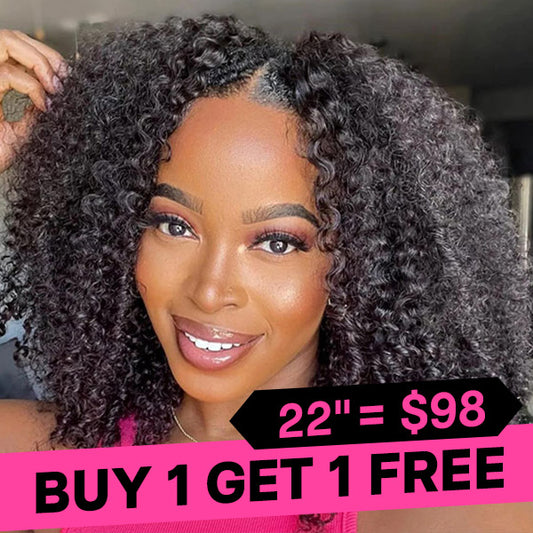 BOGO Kinky Curly V Part Wigs No Leave Out Beginner Friendly Glueless Human Hair Wigs