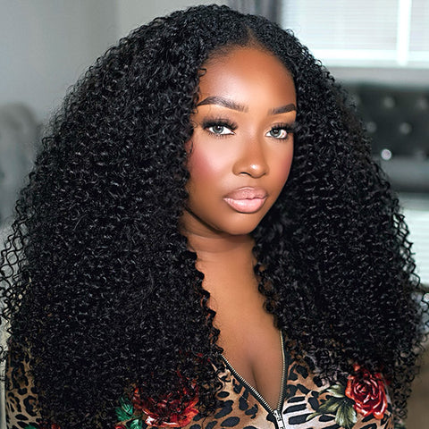 VSHOW 360 Lace Wigs Afro Curly Human Hair Pre Cut Lace Wigs Bleached Knots Wear Go Wigs