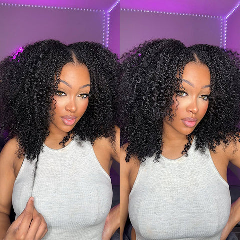 Vshow Glueless Wigs V Part Afro Curly Wig No Leave Out Thin Part Human Hair Wig Beginner Friendly