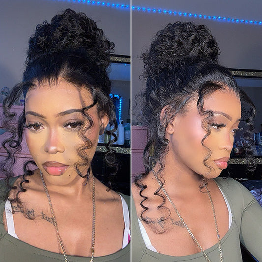 VSHOW 360 Lace Wigs Afro Curly Human Hair Pre Cut Lace Wigs Bleached Knots Wear Go Wigs