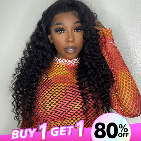 Clearance Sale Deep Wave 13x4 Lace Front Human Hair Wigs Transparent Lace Curly Hair Wigs