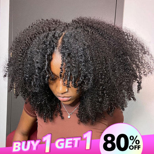 Clearance Sale Short Kinky Culy Hair Wigs No Leave Out V Part Wigs Beginner Friendly