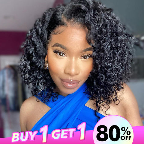 Clearance Sale Bob Style Deep Wave Pre-cut 4x4 Lace Wear Go Glueless Wigs Pre Plucked Hairline Curly Human Hair Wigs