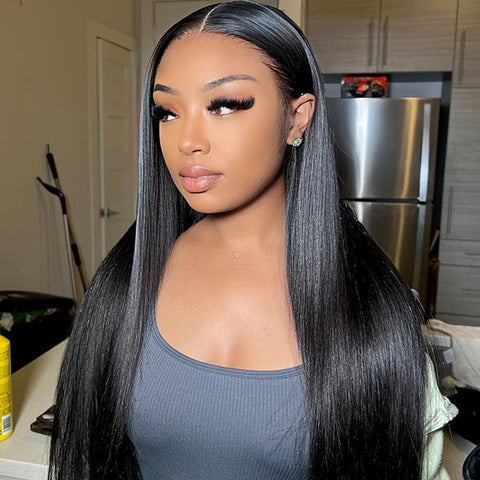 VSHOW Silky Straight 360 Transparent Lace Frontal Wigs With Bleached Knots& Pre Cut Lace Adjustable Cap Size