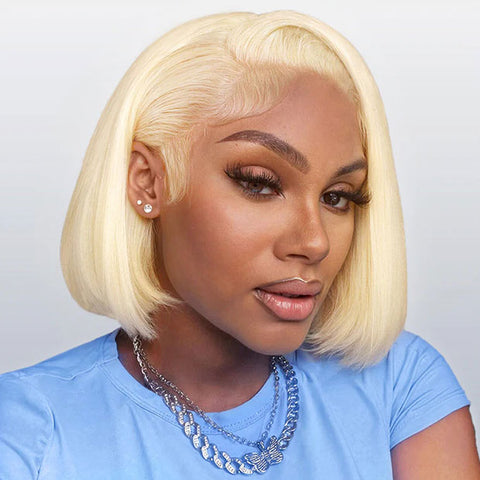 VSHOW Short Blonde Hair Bob Lace Front Wigs 613 Hair Color Straight Cut Hair Blonde Human Hair Wigs