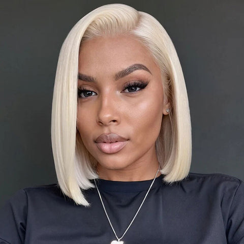 VSHOW Short Blonde Hair Bob Lace Front Wigs 613 Hair Color Straight Cut Hair Blonde Human Hair Wigs
