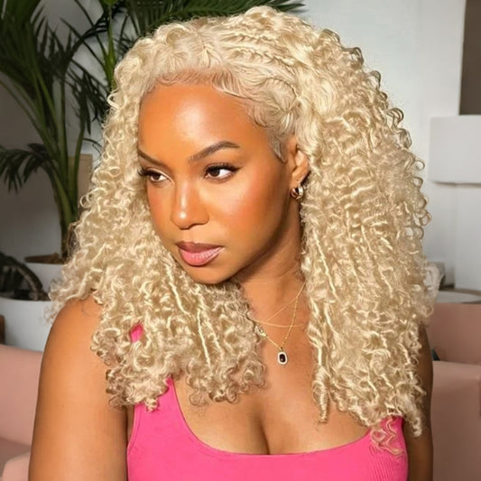 #613 Honey Blonde Burmese Curly Crochet Braid Human Hair Extensions Leight Feather Soft Colored Hair Burmese Curly Braid Hair For Boho Braid