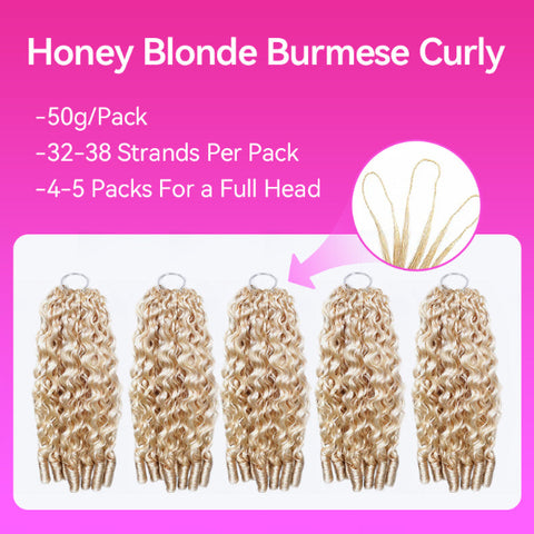 #613 Honey Blonde Burmese Curly Crochet Braid Human Hair Extensions Leight Feather Soft Colored Hair Burmese Curly Braid Hair For Boho Braid