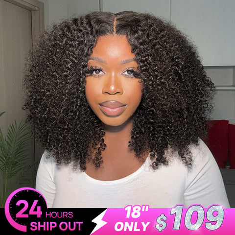 24 Hours Ship Out Afro Curly Wear Go Wig Glueless Human Hair Wigs Pre Cut HD Lace