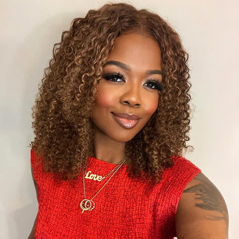 Short Bob Cut Wigs 13x4 Lace Front Human Hair Wigs Highlight Kinky Curly Hair Wigs Transparent Lace