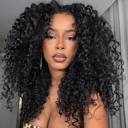 Deep Wave 3 In 1 Half Wigs Flip Over Curly Human Hair Wigs 250% Density Full Machine Made Wear Go Wigs For Beginners