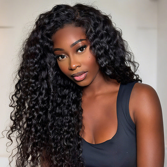 Deep Wave 3 In 1 Half Wigs Flip Over Curly Human Hair Wigs 250% Density Full Machine Made Wear Go Wigs For Beginners