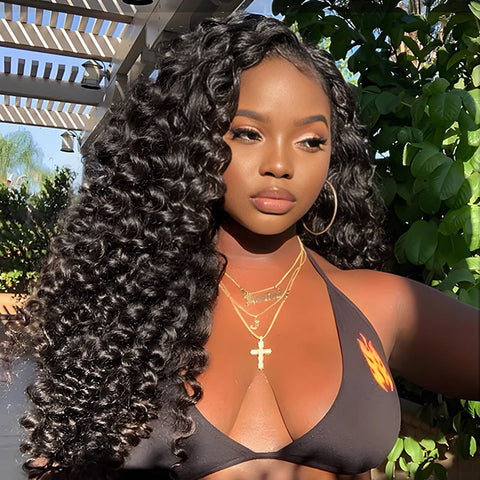 Deep Wave 3 In 1 Half Wigs Flip Over Curly Human Hair Wigs 250% Density Full Machine Made Wear Go Wigs For Beginners