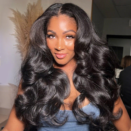 Clearance Sale Body Wave V Part Wigs 100% Human Hair Natural Black Machine Made Wigs