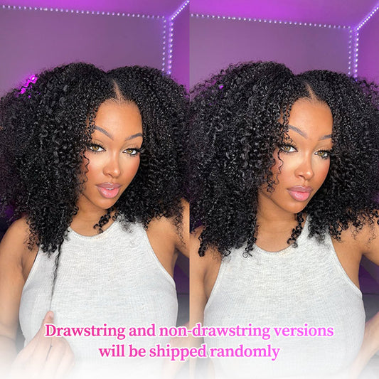 Vshow Glueless Wigs V Part Afro Curly Wig No Leave Out Thin Part Human Hair Wig With Drawstring Beginner Friendly