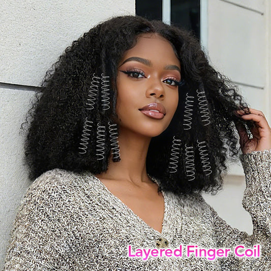 Vshow Layered Cut Afro Curly Wig With Finger Curly At Side 7x5 Pre Cut Lace Wear Go Glueless Wigs
