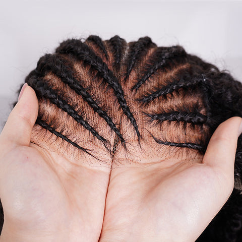 Pre-Braided Front Afro Curly 10x6 Parting Max Glueless Wigs Fulani Braids Curly Human Hair Wear Go Wigs