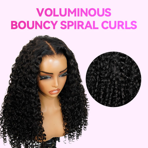 Vshow Bouncy Spiral Curls Glueless Human Hair Wigs 7x5 Pre Cut Lace Wear Go Wigs With Drawstring
