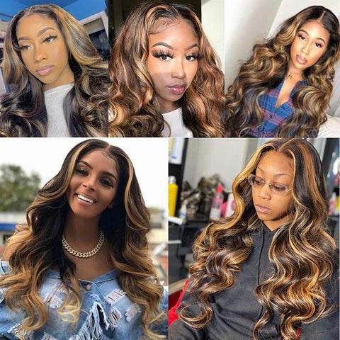 VSHOW Body Wave 4/27 Highlights Human Hair Wig 13x4 Lace Front Wigs For Women