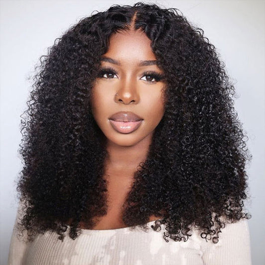 Afro Curly 4c Hair Wigs Pre Cut 9x6 T Part Glueless Human Hair Lace Frontal Wigs With Drawstring