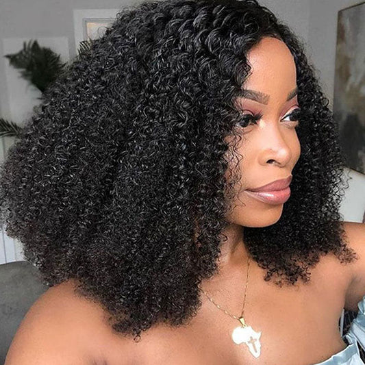Afro Curly 4c Hair Wigs Pre Cut 9x6 T Part Glueless Human Hair Lace Frontal Wigs With Drawstring