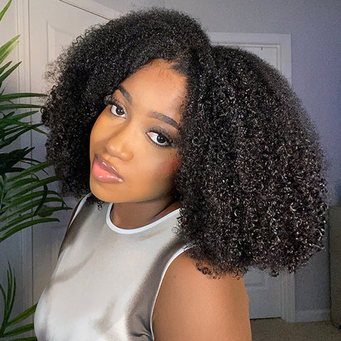 Vshow Glueless Wigs V Part Afro Curly Wig No Leave Out Thin Part Human Hair Wig Beginner Friendly