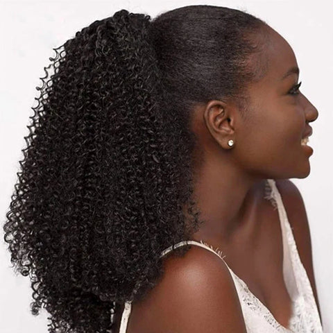 Vshow Afro Curly Virgin Human Hair Ponytail With Drawatring Curly Hair Ponytails Human Hair Extensions For Black Women