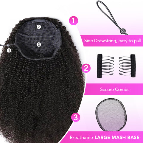 Vshow Afro Curly Virgin Human Hair Ponytail With Drawatring Curly Hair Ponytails Human Hair Extensions For Black Women