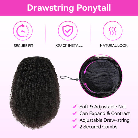 Vshow Afro Curly Virgin Human Hair Ponytail With Drawatring Curly Hair Ponytails Human Hair Extensions For Black Women