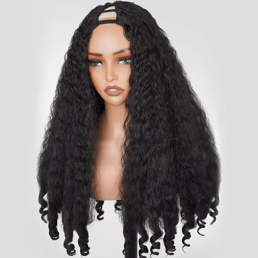 VSHOW Pre Styled Kinky Straight Burmese Curly V Part Human Hair Wigs 250% Density Natural Blend Curly Hair Wigs With Spiral Curls
