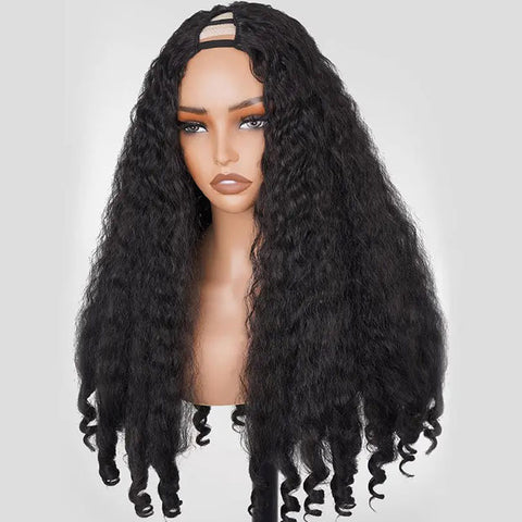 VSHOW Pre Styled Kinky Straight Burmese Curly V Part Human Hair Wigs 250% Density Natural Blend Curly Hair Wigs With Spiral Curls