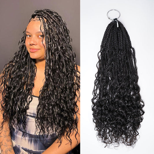 [PermaFuse Serise] Goddess Boho Box Braids Crochet Hair Pr-Looped With Wave Ends Blend  Human Hair Extensions Lightweight Breathable