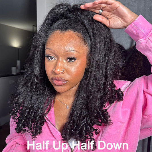 VSHOW Pre Styled Kinky Straight Burmese Curly V Part Human Hair Wigs 250% Density Natural Blend Curly Hair Wigs With Spiral Curls