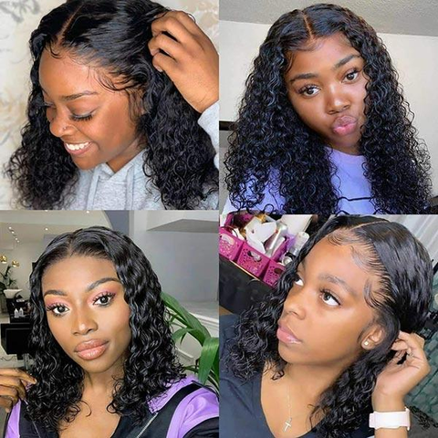 Clearance Sale Short Bob Water Wave Lace Closure Wigs 12 inches Curly Hair Wigs For Women 100% Human Hair Wigs