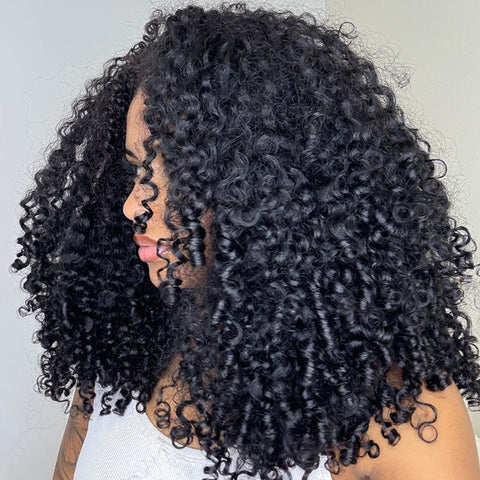 Vshow Pixie Curly Human Hair Wigs 250% Density Twist Curly Voluminous Look Pixie Culy 3 In 1 Half Wig & V Part Wigs