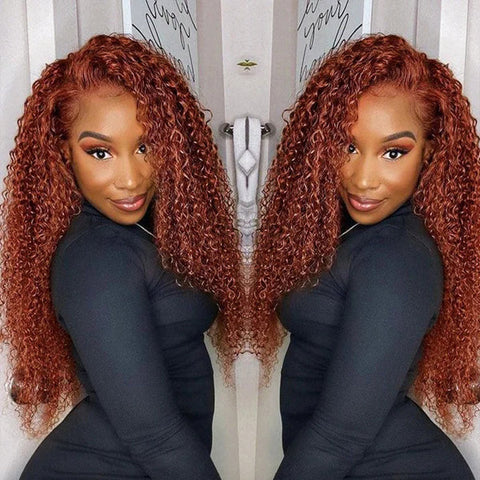 Vshow Reddish Brown Kinky Curly Hair Glueless Wear Go Wigs Pre-cut Lace 4x6 Wig