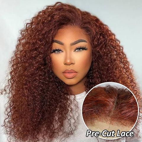 Reddish Brown Water Wave Curly Hair Wear Go Wigs Pre-Cut Lace Glueless Wigs