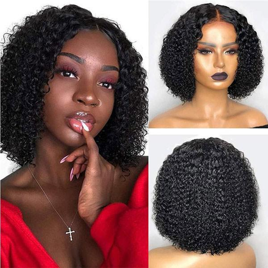 Clearance Sale Short Bob Kinky Curly 13x4 Lace Front Wigs Transparent Lace Human Hair Wigs Natural Hairline