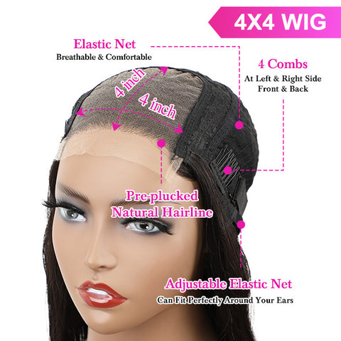 Clearance Sale Straight Human Hair 4x4 Lace Closure Wigs Transparent Lace Natural Hairline