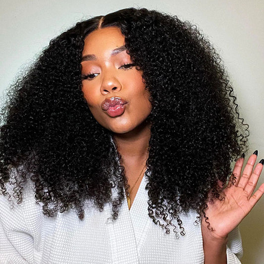 Natural Blend Afro Curly Glueless Human Hair Wigs With Elastic Drawstring 13x4 13x6 Ear To Ear Lace Wigs