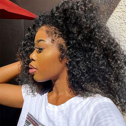Vshow Drawstring Afro Curly 3 in 1 Half Wigs With 4C Hairline Natural Blend Half Human Hair Wigs For Women