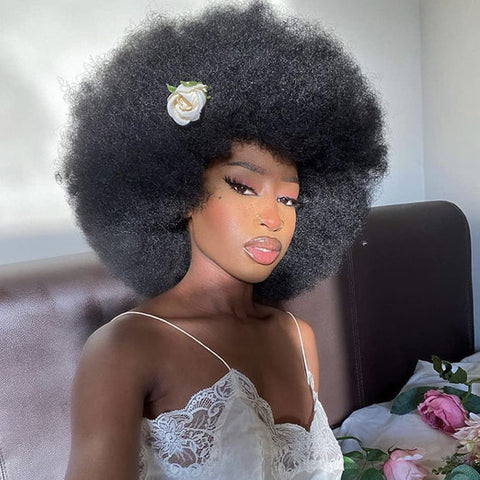 Vshow 70s Bouncy Curly Wigs Afro Curly Wig With Bangs Short Bobcut Fluffy Human Hair Wigs Natural Blend