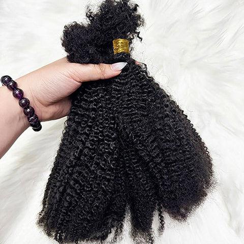 No Weft Afro Curly Hair Bulk Knotless Human Braiding Hair Unprocessed Virgin Human Hair Weaving