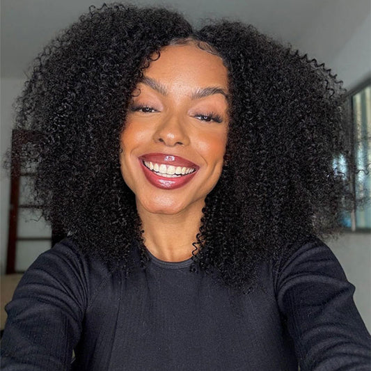 Vshow Afro Curly Wear Go V Part Wigs 180% Density Curly Human Hair Wigs For Women